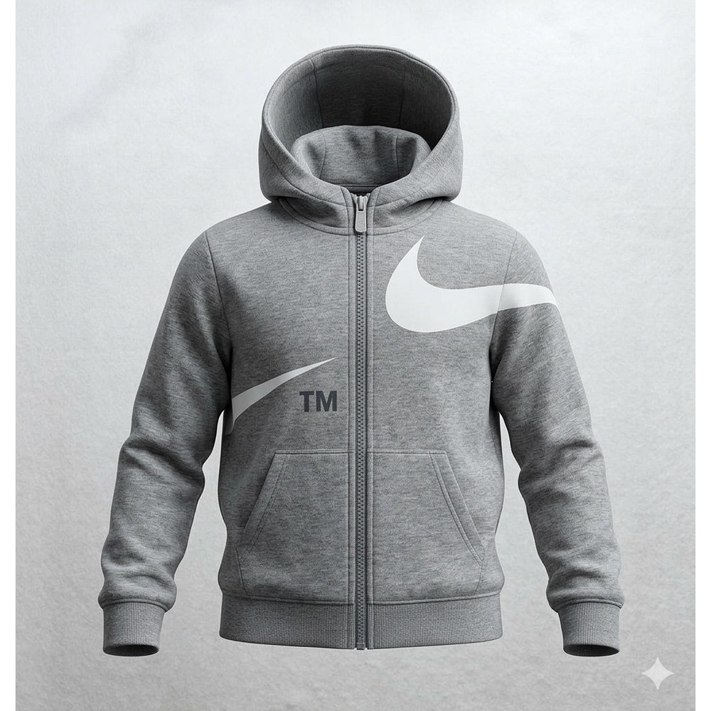 Nike Youth Full Zip Heather Gray Pocketed Logo Hoodie. Size 7
